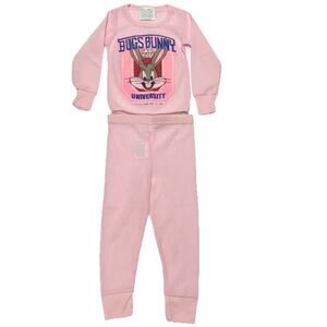 Vintage 80s Warner Bros Bugs Bunny Pink Thermal Pajama Set Sz 5